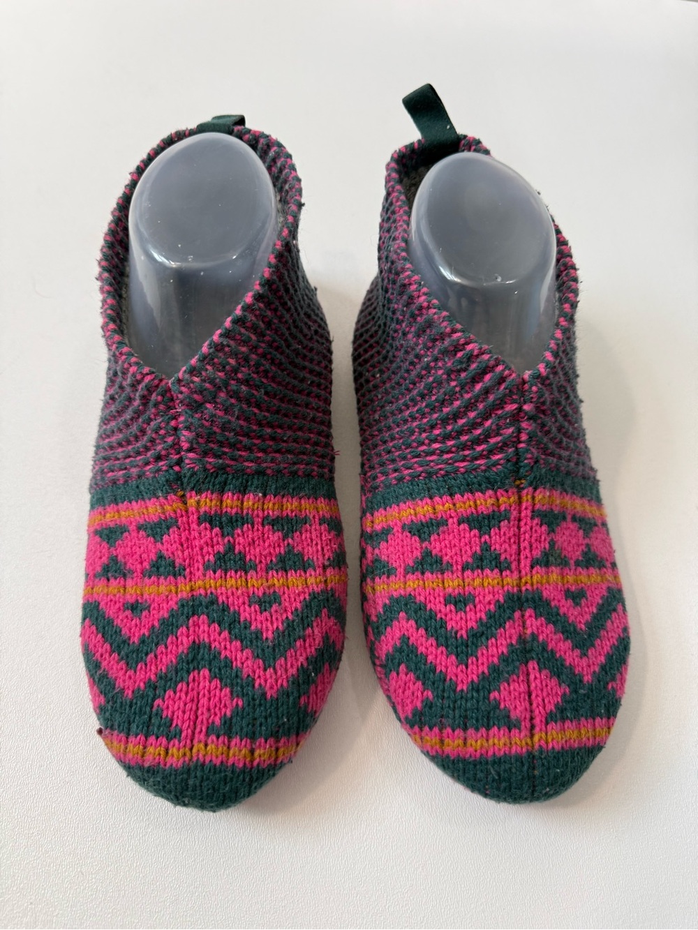 Bombas Fair Isle Gripper Slipper Socks Pink Grey Knit Womens Size S 7-8.5